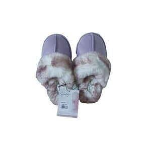 Jessica Simpson Faux Fur Slippers Lilac Memory Foam Comfy Size S (6-7)
